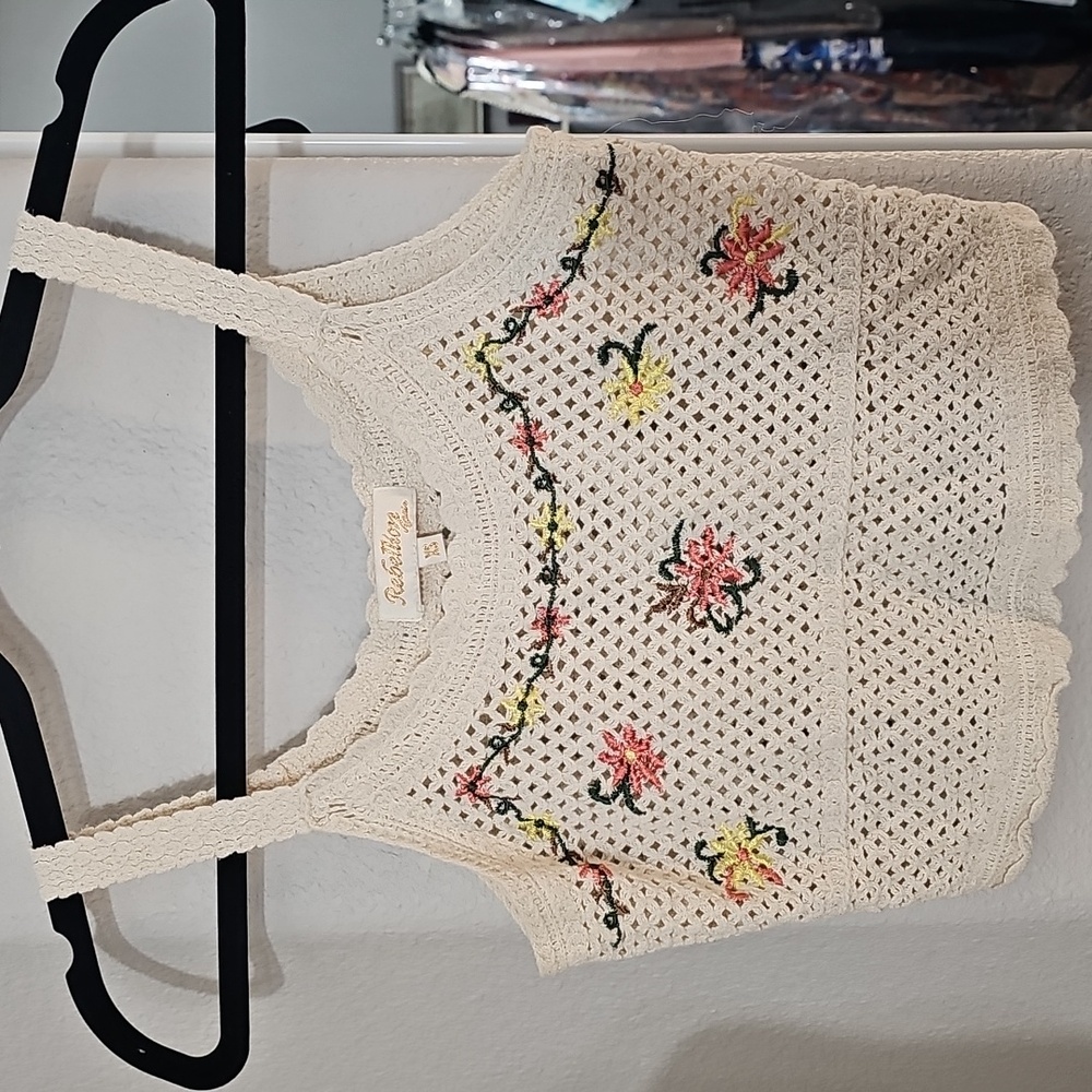 Vintage Crochet and Embroidered Crop Tank Size XS